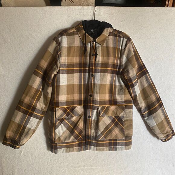 Volcom Khaki Insulated Riding Flannel Shirt Jacket - Sz M (Medium) - Picture 1 of 7